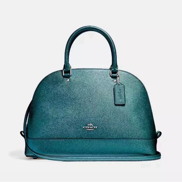 NWT COACH | Dark Metallic Teal Crossbody Crossgrain Leather Sierra Mini Satchel - Picture 1 of 9